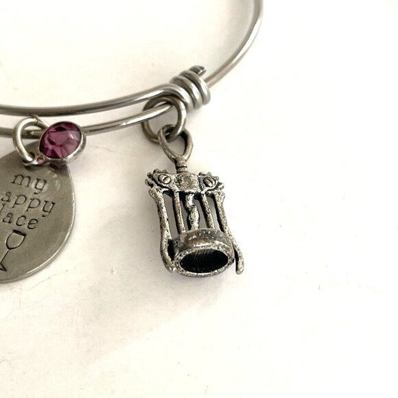 IA My Happy Place Grape Corkscrew Charm Wire Bangle Bracelet Silver Tone - Picture 4 of 6
